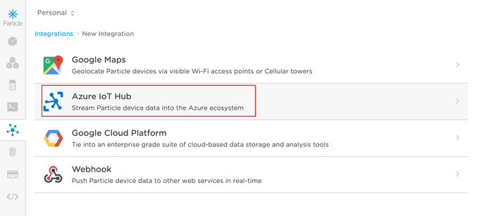 Select Azure IoT Hub interface